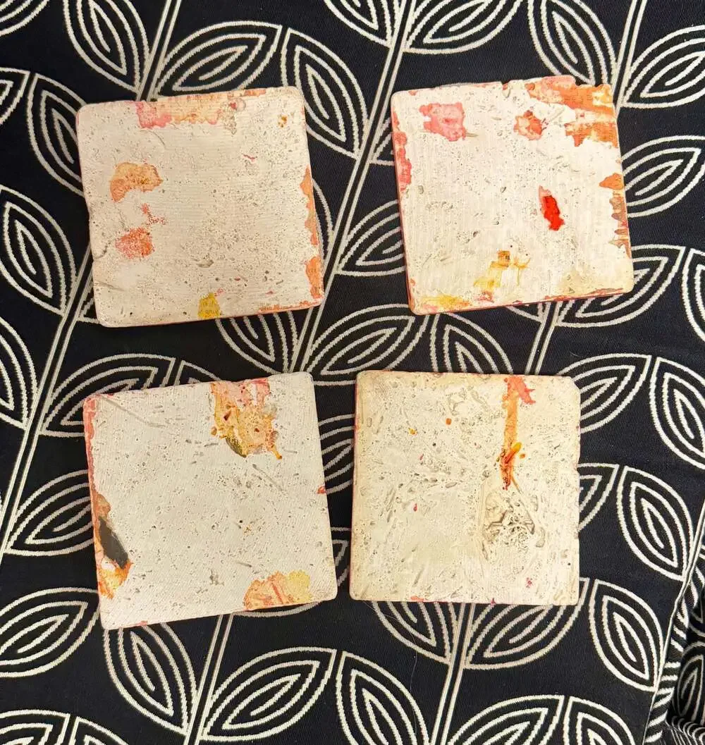 Set of 4 Hand-Crafted Square Ceramic Coasters in Wildfire Red & Orange Glaze